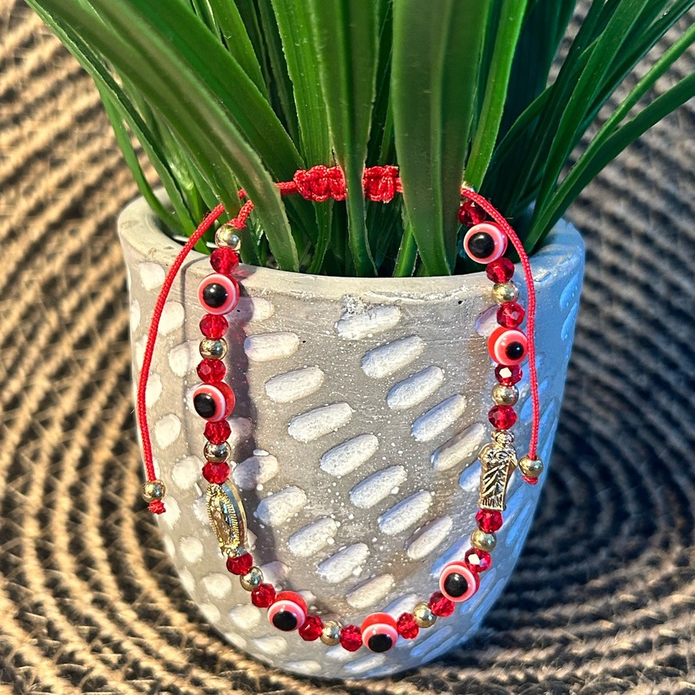 ❤️ St Jude & Our Lady Of Guadalupe Red Evil Eye Bracelet